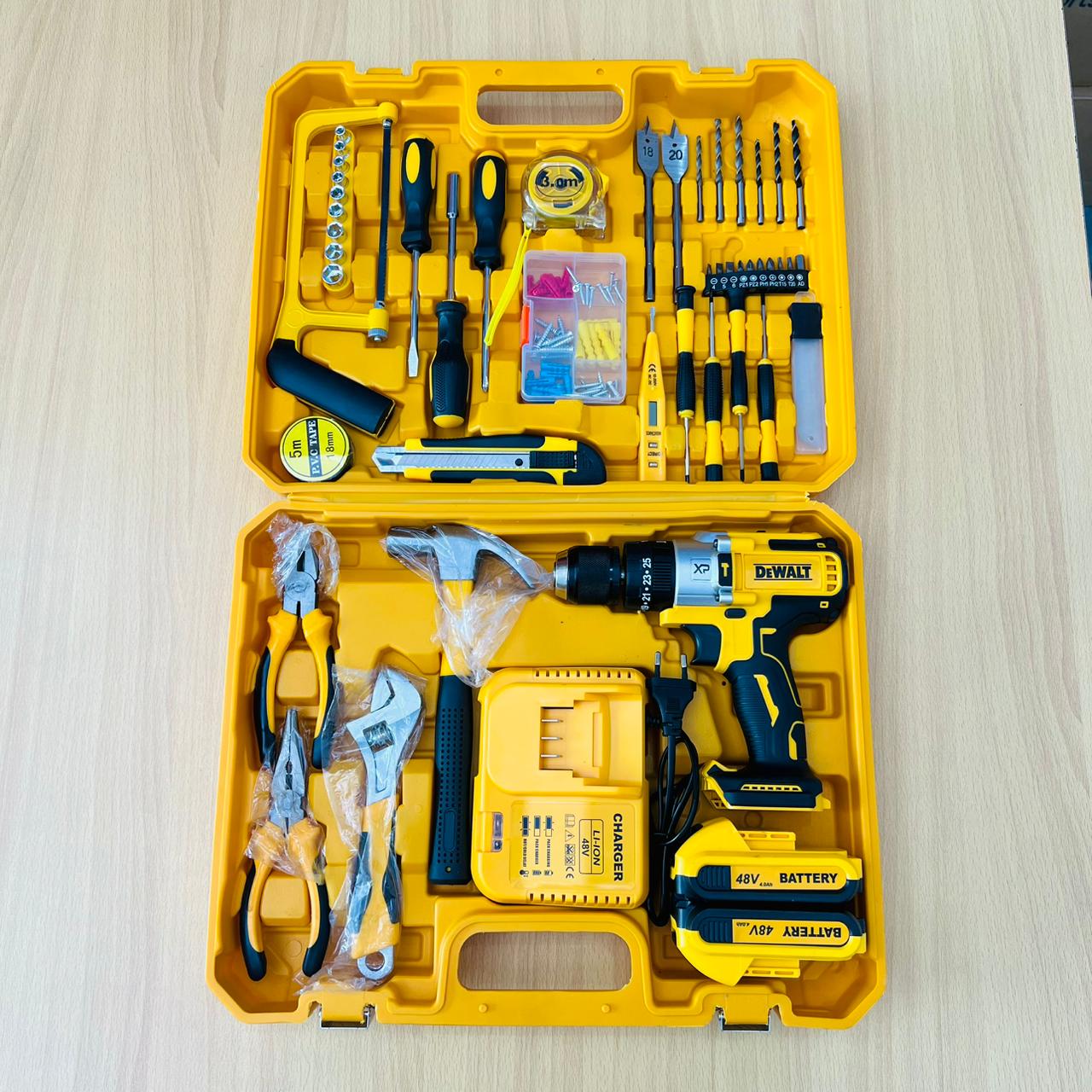DEWALT 117 Pcs Cordless Drill & Tool Kit – 48V Lithium-Ion, 2 Batteries, Complete DIY & Professional Set