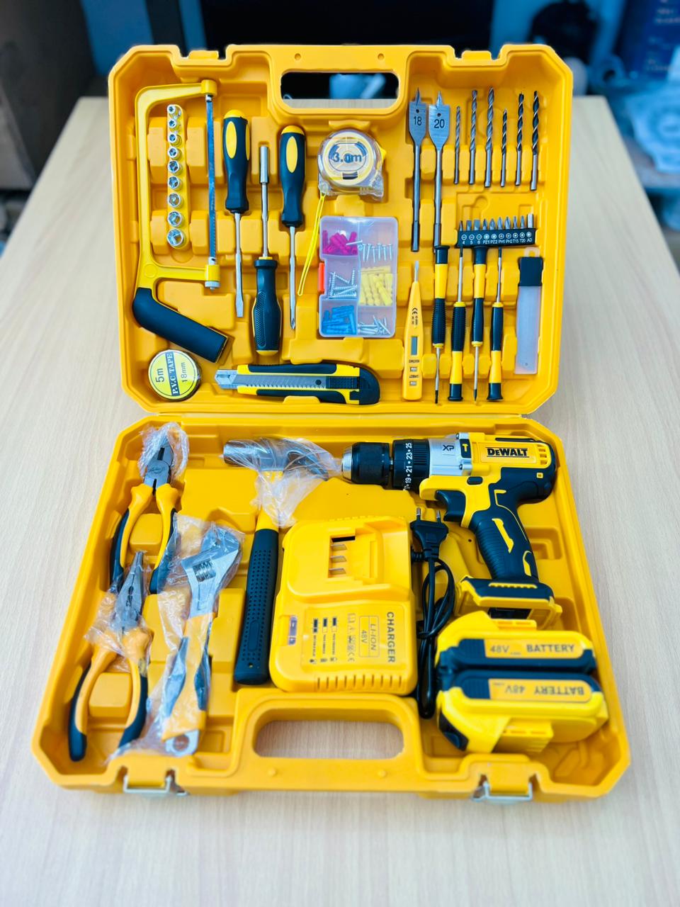 DEWALT 117 Pcs Cordless Drill & Tool Kit – 48V Lithium-Ion, 2 Batteries, Complete DIY & Professional Set