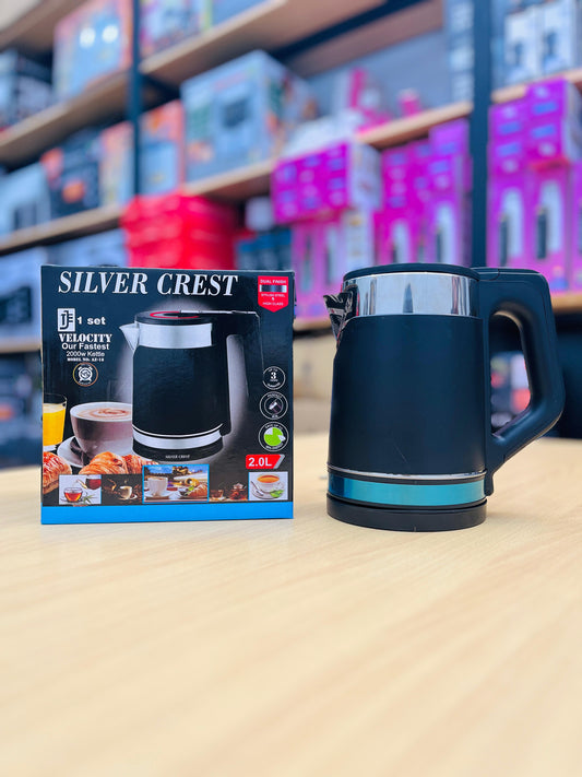 Silver Crest 2.0L Electric Kettle – 2000W High-Speed Stainless Steel & Glass Design, Auto Shut-Off, Fast Boiling