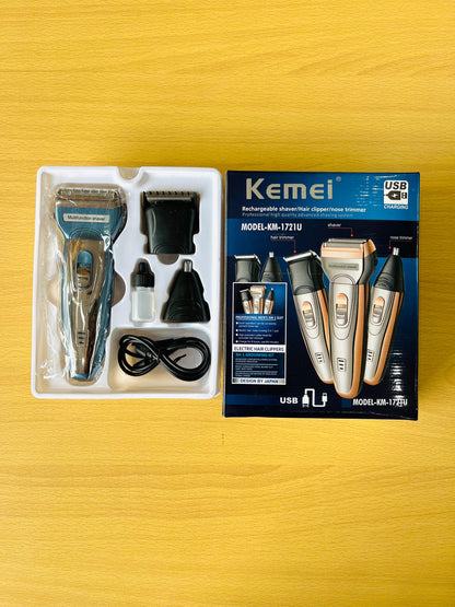 Kemei KM-1721U 3-in-1 Grooming Kit – Complete Shaving & Trimming Power at Your Fingertips! ✨