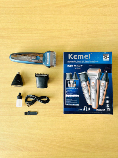 Kemei KM-1721U 3-in-1 Grooming Kit – Complete Shaving & Trimming Power at Your Fingertips! ✨