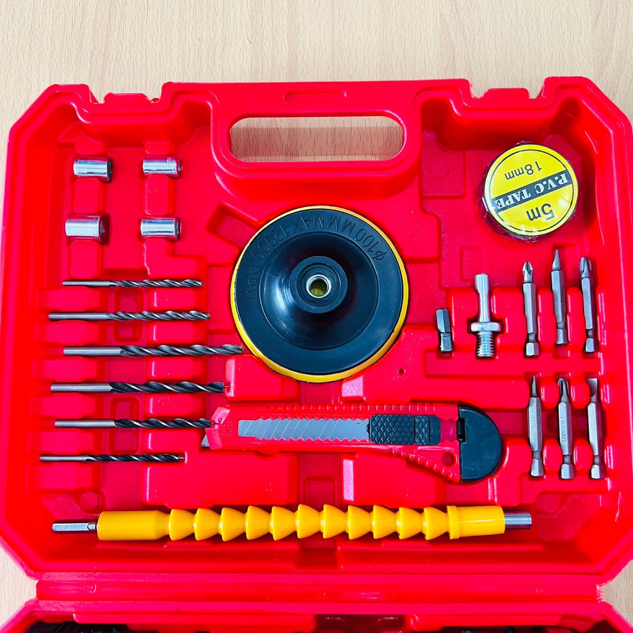 Milwaukee Cordless Drill Machine Set – 2 Batteries, Charger & 32pcs Tool Kit | Powerful & Portable DIY Combo