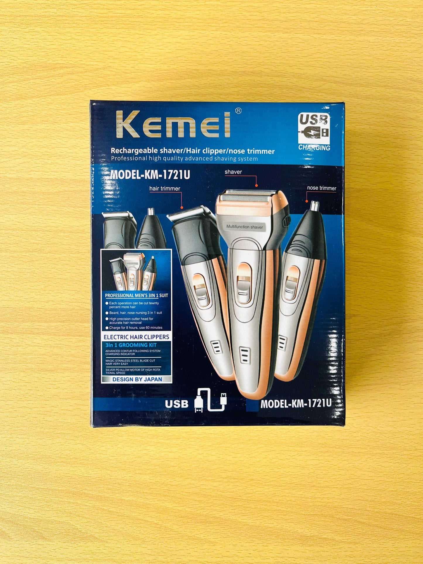 Kemei KM-1721U 3-in-1 Grooming Kit – Complete Shaving & Trimming Power at Your Fingertips! ✨