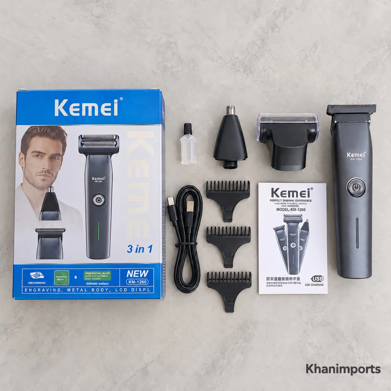 Kemei 3-in-1 Rechargeable Shaver & Trimmer