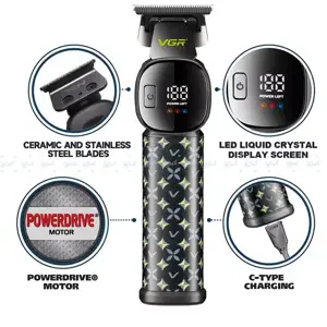VGR V-185 Hair Cutting Machine Cordless Led Display Hair Clippers Man Professional 0mm Trimmer